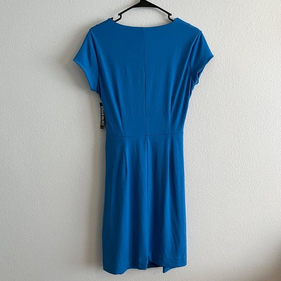 New York And Company Cap Sleeve Wrap Front Dress Fully Lined Blue Size Large - Picture 12 of 12